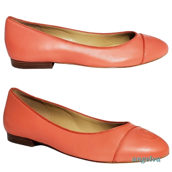 New Michael kors dylyn leather mk logo embossed ballet flats pink grapefruit - Picture 5 of 15